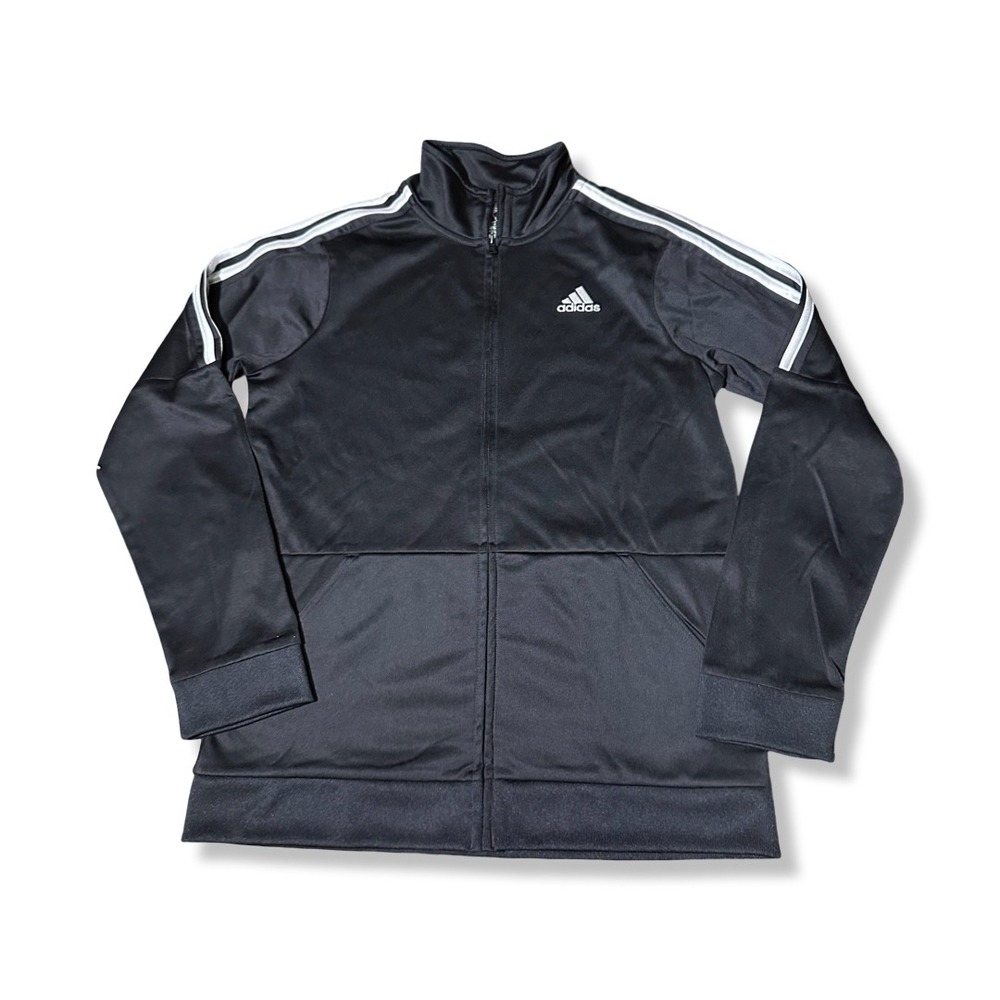 Adidas Track Jacket Kids L 14/16 Black Excellent Full Zip 3-Stripe Activewear